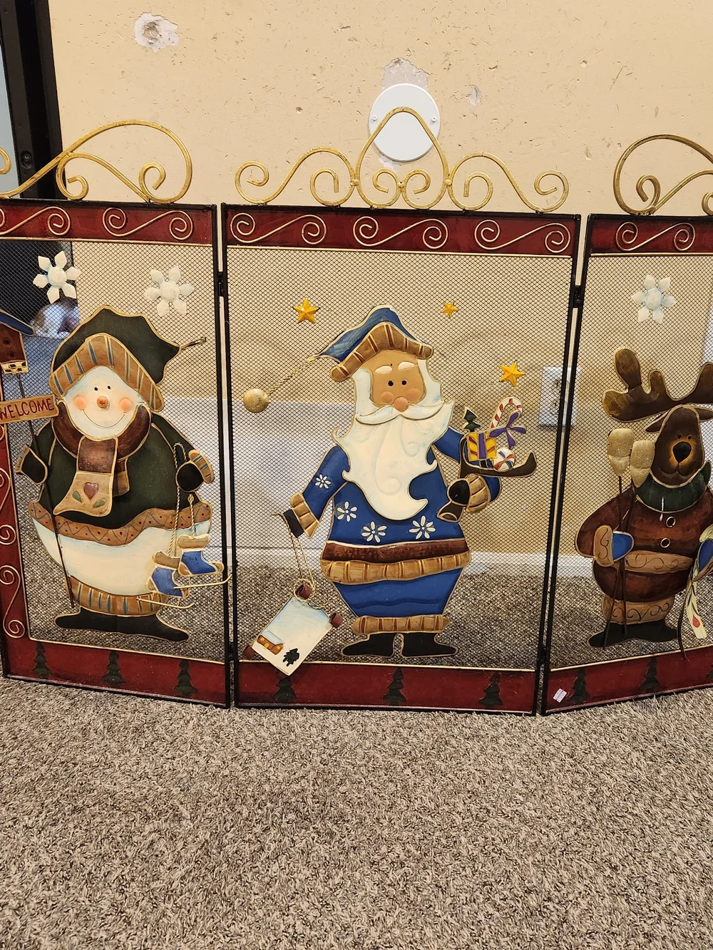 Festive Blue Santa Holiday Fireplace Screen Panel - Unbranded